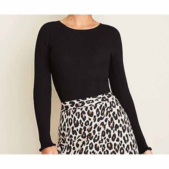 Ann Taylor Factory Tops - Ann Taylor Black Long Sleeve Ruffle Sweater XS